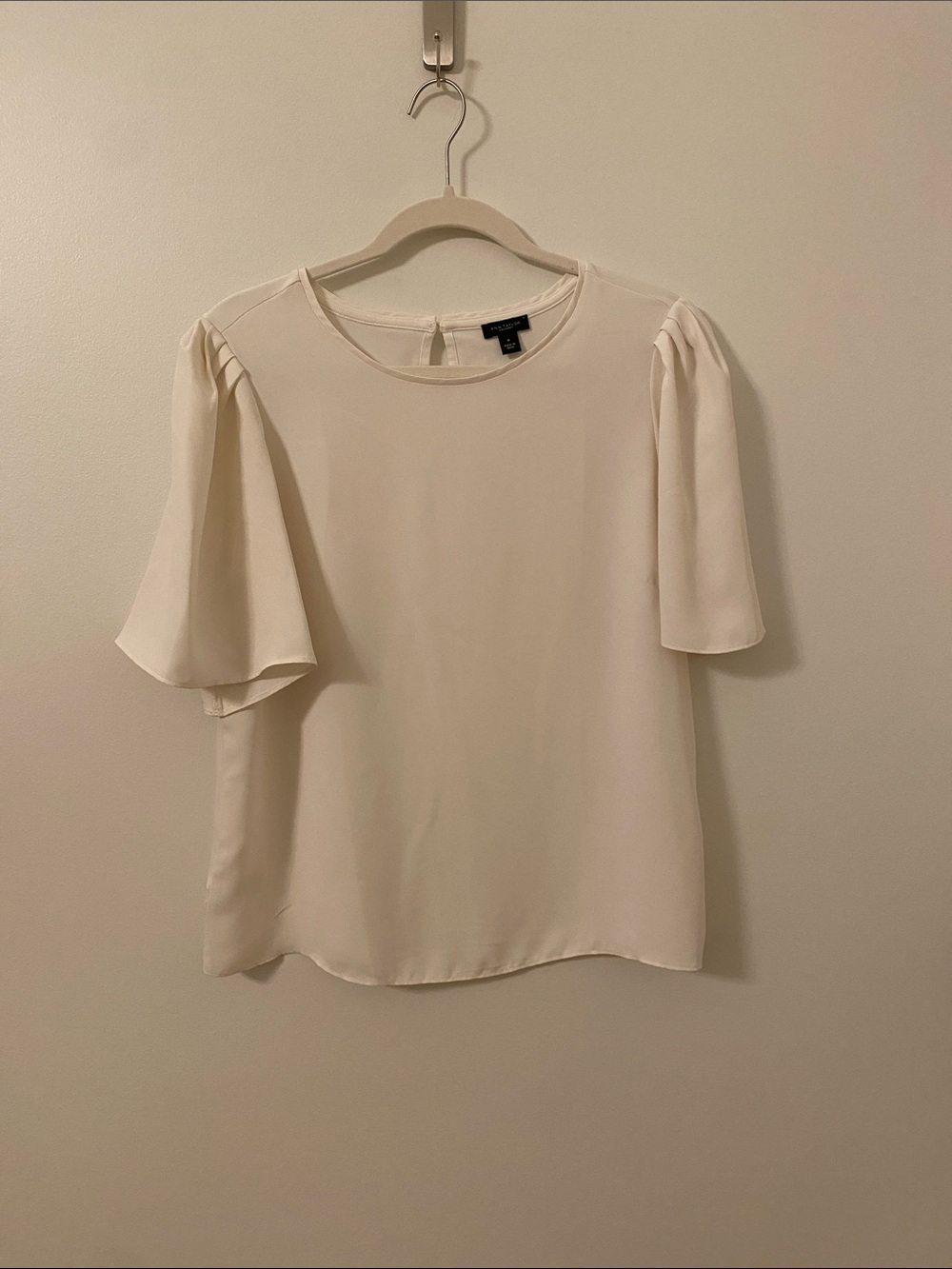 Ann Taylor Ivory Flutter Sleeve Blouse